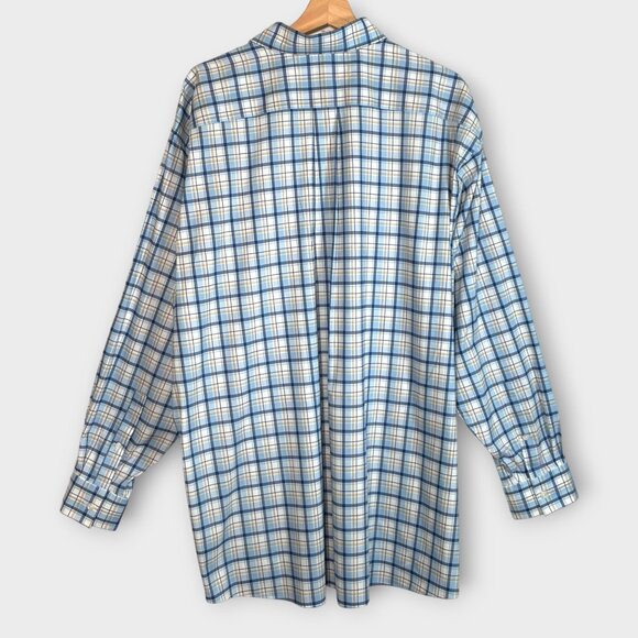 Michael Kors Button Down Men's 18.5 34/35 Big Fit Travel Stretch Blue Plaid - Picture 3 of 8